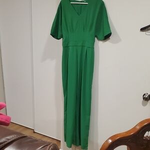 Maggy London Emerald Green V-Neck Wide-Leg Jumpsuit